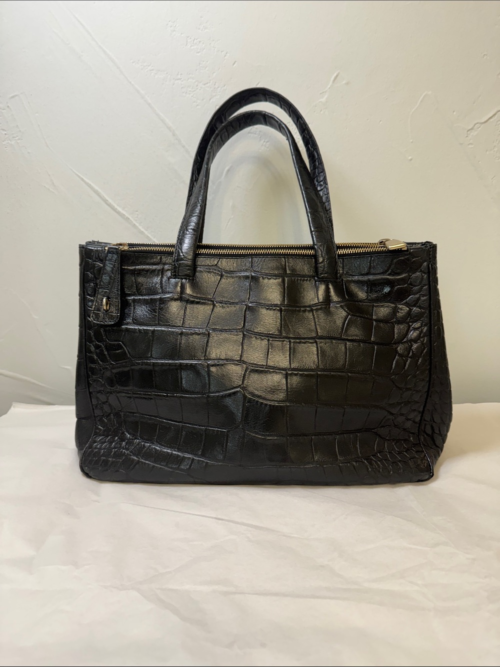 Furla Black Croc-Embossed Leather Satchel